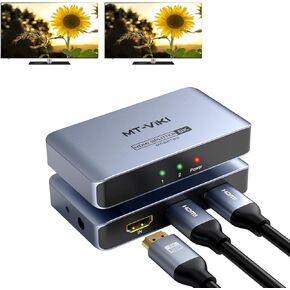 MT-VIKI HDMI 2.1 Splitter 1x2, 8K@60Hz & 4K@120Hz Duplicator, 40Gbps High Speed, HDCP 2.3, Aluminum Casing – Mirror Dual Displays (Non-Bidirectional, EDID Management)