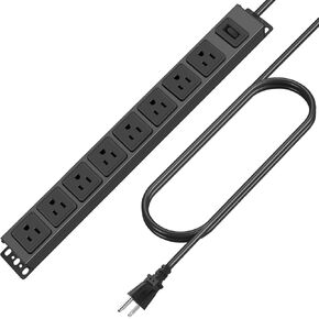 HHSOET Magnetic Mount Power Strip, 8 Outlet Mountable Socket, Metal Heavy Duty Surge Protector, Gaming Table Outlet, Easy to Fix Without Drilling or Taping, 6FT Extension Cord.(Black)