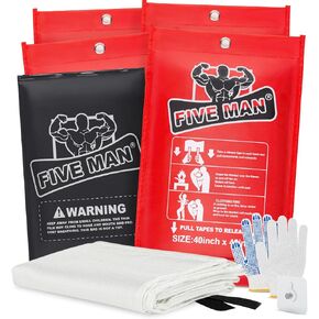 Emergency Fire Blanket for Home Kitchen -40"x40"- Flame Fiberglass Fire Blankets for House Camping Car Office School Emergency Survival Safety - with Blanket Hook and Glove (1-Pack)