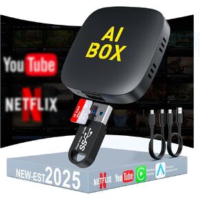 3 in 1 Wireless Carplay& Android Auto Adapter, Converts Wired to Wireless Carplay Adapter, Ai Box Support Netflix YouTube Mirroring TF Card and USB, Car Video Box for Apple iPhone iOS 10+/Android 11+