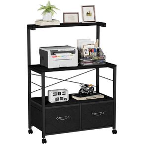 VECELO Mobile Lateral File Cabinet, Rolling Printer Stand with 3 Open Storage Shelf, Ideal for Letter Size Folders, with Lockable Casters, Strong Steel Frame, Perfect for Office, Black