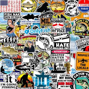 74pcs Funny Fishing Stickers for Tackle Box, Bucket, Waterproof Laptop Car Skateboard Water Bottle Hard hat Tool Travel Case Guitar