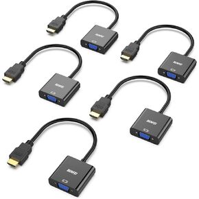 BENFEI HDMI to VGA 5 Pack, Gold-Plated HDMI to VGA Adapter (Male to Female) for Computer, Desktop, Laptop, PC, Monitor, Projector, HDTV, Chromebook, Raspberry Pi, Roku, Xbox and More - Black