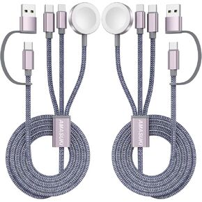 2Pack Upgraded 3 in 2 USB C Cable for Apple Watch Charger iPhone Charger USB C Multi Fast Charging Cable Compatible with iWatch Ultra/SE/10/9/8/7/6/5/4/3/2/1 & iPhone 16/15/14/13/12/11/Galaxy S23-4FT