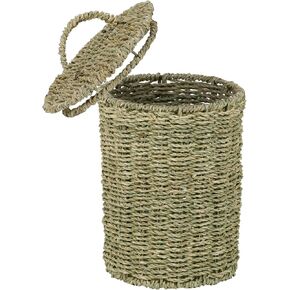 Boho Wicker Trash Can with Lid,Bathroom Trash Can with Trash Bags Hand Woven Water Hyacinth Trash Basket for Kitchen Bedroom Office in Saudi Arabia