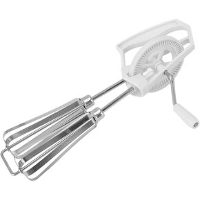 Manual Hand Mixer, High Efficiency Hand Crank Stainless Steel Auto Rotation for Cooking (White)