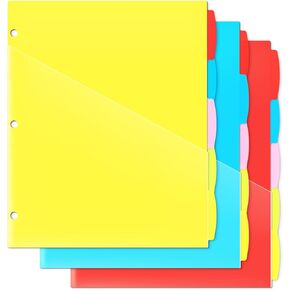 Plastic 8-Tab Dividers with Two Pockets - 3 Sets, Pocket Dividers for 3-Ring Binders, Multi-Color Binder Dividers, Total 24 Tabs