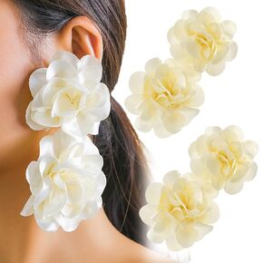 Flower Statement Earrings for Women, Fashion Boho Silk Dangle Earrings for Girls Fun Trendy Long Dangling Drop Floral Earrings for Party Christmas Halloween Vocal Concert (Red)