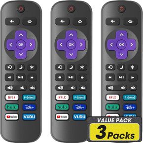 3 Pack Replacement Remote Control for Roku TV - Compatible With TCL, Hisense, Onn, Sharp, Philips (Not for Stick, Box or Speaker)