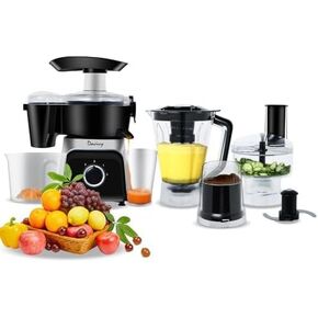 Davivy Food Processor Blender Combo,Centrifugal Juicer,3CUP Electric Food Processor, 50 Oz Smoothie Blender,5 Oz Dry Grinder for Beans&Nuts&Spice Powder,450W,Black