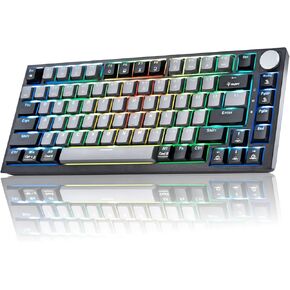 Wireless Mechanical Keyboard 75% Percent Gaming Keyboard with Volume Knob, RGB Backlit Computer Clicky Keyboards, Hot Swappable Mechanical, USB C/2.4GHz/BT5.0 Gasket Red Switch PBT Keycaps（Black）