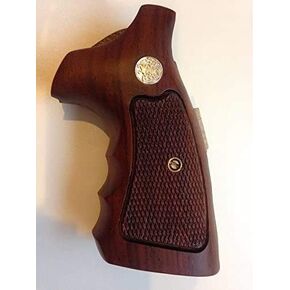 BMPL Hardwood Grips Compatible with N Frame Square Butt Open Back Handgun Checkered Revolver Handmade Handcraft Deluxe #N398