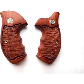 BMPL Hardwood K/L Frame Round Butt Open Back Handgun Grips Revolver Finger Groove Checkered MP Handmade Handcraft Checkered #KR0896
