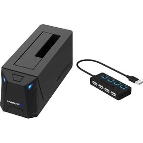 Sabrent USB 3.0 to SATA External Hard Drive Docking Station + 4-Port USB 2.0 Hub with Individual LED lit Power Switches