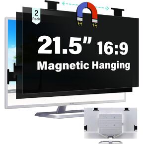2 Pack Magnetic Computer Screen Privacy Shield 21.5 Inch 16:9 Hanging Monitor Anti-Glare & Privacy Filters Eyes Protection 21.5in Removable Protector Desktop Security Filter Dust-Free Film
