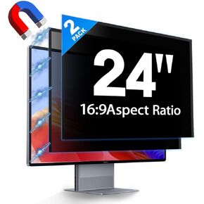 2 Pack Hidden Design Magnetic Computer Privacy Screen 24 inch, Removable Screen Filter for Frameless Monitor 16:9 Widescreen, Anti Blue Light Privacy Shield, Anti-Glare Protector