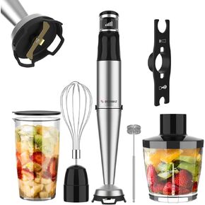 1100W Corded Hand Blender – 6-in-1 Stick Blender – Variable Speed Immersion Blender with Titanium Blades – Corded Blender with Whisk Chopper Frother Storage Holder & Silicone Cover