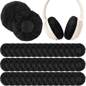 BBTO 200 Pieces Disposable Headphone Covers Ear Earpads 11cm Sanitary Non-Woven Stretch Earphone Earcup Protector Black Sweatproof Headset Cover Fit for Most on Ear Headphones
