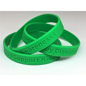 25 Green" I Support Kidney Disease Awareness" Bracelets 100% Medical Grade Silicone - Latex and Toxin Free - 25 Bracelets - Show Your Support For Kidney Disease Awareness