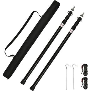 2pcs Camping Tent Poles, 95-234cm Telescoping Pole Adjustable, Thicken Aluminum Alloy Tarp Poles Support Rods Beach Shelter Tarp Awning Pole for Hiking Camping, Black