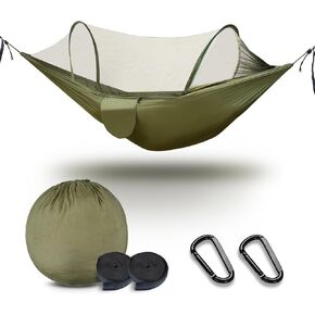 Camping Hammock with Mosquito Net, Lightweight Portable Double & Single Hammock Tent with 2 Tree Straps, Parachute Nylon Hammock for Outdoor Backpacking Beach Backyard Patio Hiking, Arm Green