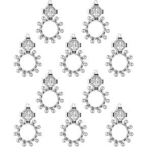 COTTVOTT Decade Rosary Ring, Finger Rosary Cross Rings, Devotional Exorcism Benedict Medal Pocket Rosary Cross Prayer Ring for Men Women