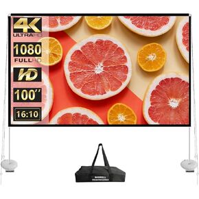 Outdoor Projector Screen with Stand 100 Inch: Portable Projection Screen 16:10 4K HD Outdoor Movie Screen with Carry Bag for Home Backyard Theater