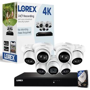 نظام كاميرا أمان Lorex Fusion 4K مع 4 تيرابايت NVR - 16 قناة (Wired & Fusion WiFi) نظام أمان المنزل السلكي مع 7 كاميرات IP Dome - رؤية ليلية ملونة ، الكشف عن الحركة (أبيض)