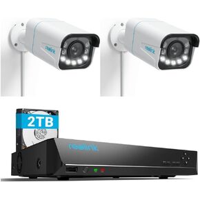 REOLINK 4K PoE Security Camera System for Outdoor Home Surveillance, 5X Optical Zoom, Motion Spotlights, Smart Human/Vehicle Detection, 2X RLC-811A Bundle with POE NVR RLN8-410, 8CH Video Recorder
