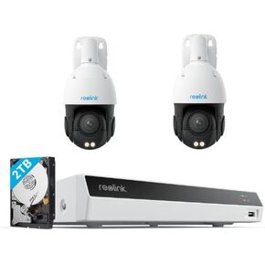 REOLINK 4K PTZ PoE Security System, 2Pcs 4K PoE Security Cameras with 3D 16X Optical Zoom RLC-823S2 Bundle with 8CH NVR RLN8-410 White, Secure 24/7 Local Storage, Auto Tracks, Human/Vehicle/Pet
