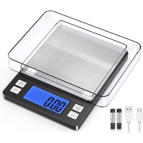 BOMATA 0.01g/1kg Upgraded Small Digital Scale, USB Rechargeable, with Larger Display and Hold,Tare Function, 9 Units, High Precision Digital Scale Grams and oz for Small Item, Kitchen…
