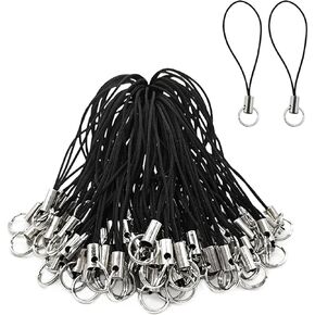 Medsuo 100pcs Replacement Straps with Split Ring, Cell Phone Charm Straps, Phone Charm Lanyard Split Ring Strap Lariat for Hanging DIY Phone Charms, USB Flash Drive Keychain (Black)
