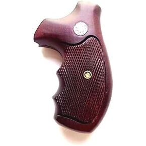 BMPL Hardwood K/L Frame Round Butt Handgun Grips Revolver Finger Groove Checkered MP Handmade Handcraft Checkered Deluxe Black #KR0196