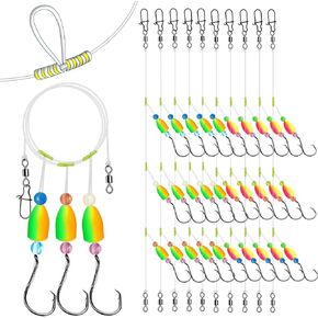 Dovesun 10PCS/4PCS Pompano Rigs for Surf Fishing Rigs Unique T-Knot Strong Pre-Rigged Pompano Rigs with Three Circle Hooks Surf Fishing Rigs Saltwater Pompano Rig Floats