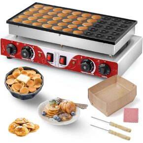 Moongiantgo Mini Pancake Maker Machine 50pcs, Non-Stick Commercial Dutch Pancake Maker Stainless Steel, Electric Muffin Poffertjes Waffle Baker With 2 Thermostats&2 Timers For Restaurant&Home, 110v