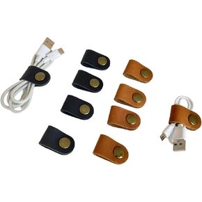Cord Organizer 10 Pcs, Original Leather Cable Cord USB Straps, Portable Earphone Cord holder Winder keeper, Earphone Winder with Leather Handmade