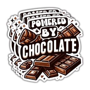 (3Pcs) Powered by Chocolate Funny Quotes Vinyl Sticker for Laptops, Water Bottles, Phones, Tumblers, Notebooks, Hard Hats, Cars, Mugs, Size 3 x 3 Inch