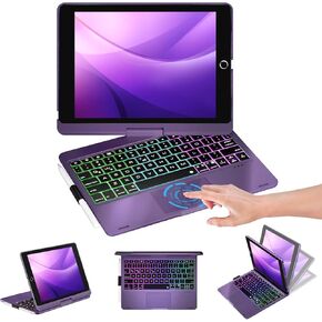 Baisla iPad 9th Generation Case with Keyboard 10.2" (2021), 360° Rotatable with Trackpad & Rainbow Backlit, iPad Keyboard case for 9th/8th/7th, iPad Air 3, iPad Pro 10.5 (Metallic Purple)
