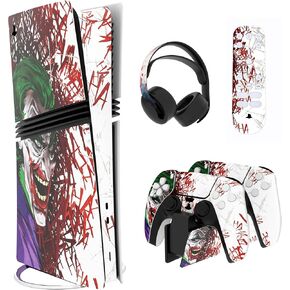 PlayVital Full Set Skin Stickers for ps5 Pro Console Digital & Disc, Vinyl Decal Wrap Accessories for ps5 Controller & Headset & Charging Station & Media Remote, Clown Hahaha