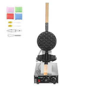 VEVOR Commercial Bubble Waffle Maker, 1400W Non-Stick Egg Waffle Machine, Rotatable 180° for Bubble Puff, Temp & Time Control, Stainless Steel with Wooden Handle,for Restaurants, Snack Bars & Bakery