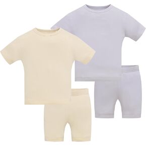 JunNeng Baby Toddler Rayon from Bamboo Pajamas Sets,Kid Boy Girl Solid Snug Fit Short Sleeve Summer Sleepwear