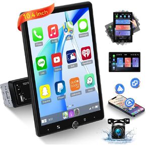 NHOPEEW 10.4 بوصة واحدة DIN 1280 * 800P HD STERSEO STEREO مع CARPLAY اللاسلكي و Android AUTO ، وراديو شاشة دوار يدوي مع رابط المرآة ، Bluetooth ، راديو FM ، SWC + AHD Camera