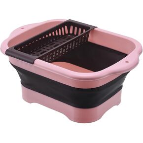 2.77 Gallon (10.5L) Collapsible Dish Basin with Drain Plug, Outdoor Multiuse Foldable Sink Tub, Dishpan, Wash Basin, Portable Kitchen Storage Tray for Camping, RV, Beverage Bucket (Green)