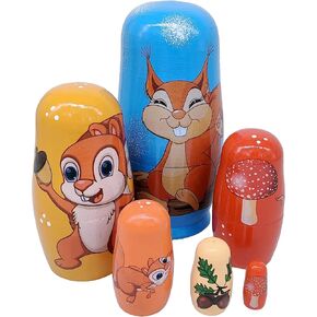 Konrisa 6 Pieces Cute Cat Nesting Dolls for Girls Boys Wooden Figurine Matryoshka Nesting Dolls Stacking Toys New Year Birthday Party Supplies