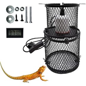 Reptile Heat Lamp Guard Ceramic Heat Emitter Basking Heater Lamp Reptile Accessories for Turtle Snakes Lizards Frogs Chicks with Power Switch & Anti-Biting Hanging Hook Design Round Without Bulb 200w