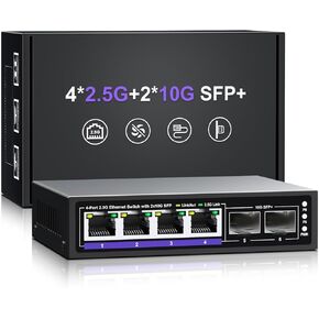 6 Port 2.5G Unmanaged Ethernet Switch, 4 x 2.5G Base-T Ports, 2 x 10G SFP+, Compatible with 100/1000/2500Mbps, Metal Fanless, Desktop/Wall Mount NICGIGA 2.5Gbe Network Switch for Wireless AP, NAS, PC