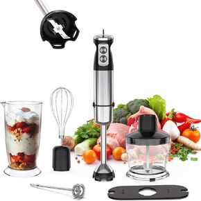 Handheld Blender Set 12 Speed Immersion Stick Hand Mixer Set Corded Electric 6 in 1 Chopper Whisk Frother Beaker 304 Stainless Steel food processor for Soup Baby Food Smoothies Ice Crushing