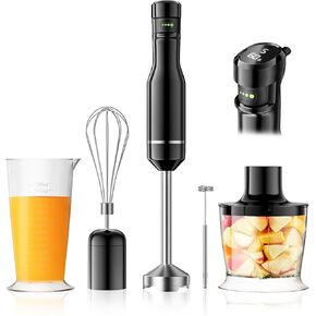 G.a HOMEFAVOR Handheld Corded Hand Blenders Set: 1000W Trigger Variable Speed 5 in 1 Stick Blenders with Stainless Steel Blade, Mixing Beaker, Whisk, Milk Frother for Soup, Baby Food, Smoothies