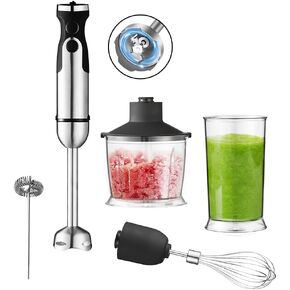 Immersion Hand Blender,Electric Blender, 5 in 1 SS Immersion Blender, 1200W Powerful Hand Stick Mixer Blender with Turbo Mode,with Variable Speed & Chopper, Whisk and Frother, 15.55