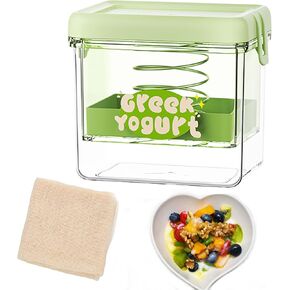 Greek Yogurt Maker, Greek Yogurt Strainer with Ultra-Fine Nylon Strainer and Strainer Cloth, Whey Separator, Thick and Creamy Greek Yogurt, Food Grade Material, 5.7 * 4.2 * 5.3 Inches, Clear Green